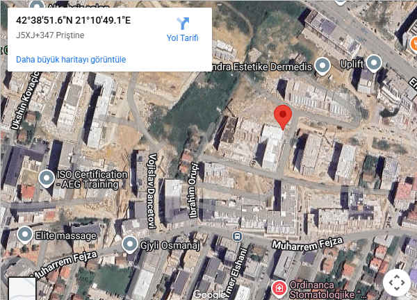 Harta e lokacionit tonë në Prishtine